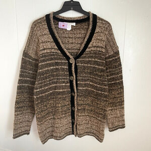Vintage Cardigan Sweater S BrownRustic Knit Cottagecore Chunky Cozy USA Made